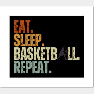 Eat Sleep Basketball Repeat Retro Vintage Boy Kid Men Women Posters and Art